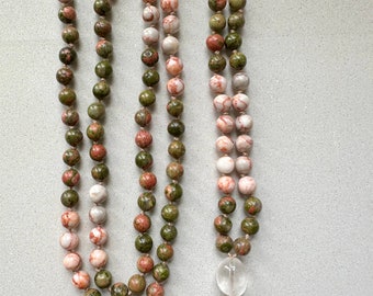 Handmade Mala - Natural Unakite and Red Vein Jasper