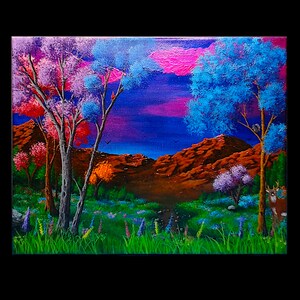 Hand-Painted Mountain Landscape Acrylic Painting: Metallic Colors, Impasto Texture, 12x16&quot;