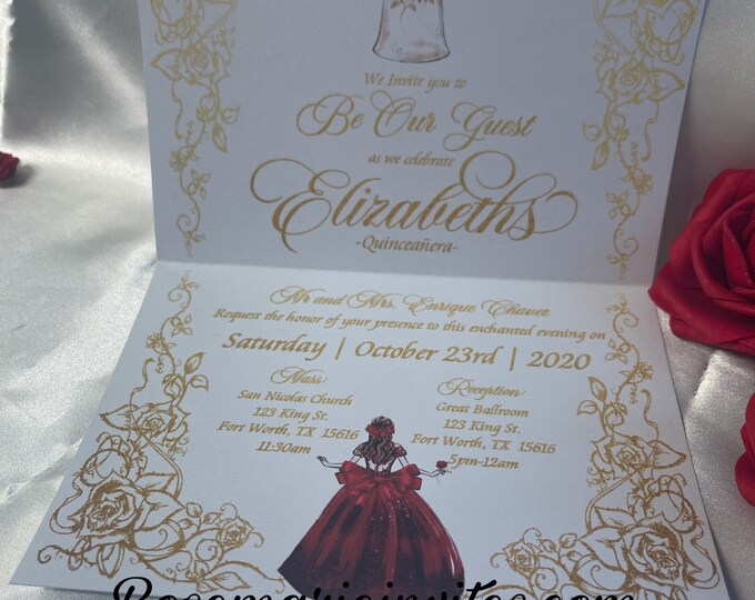 Beauty & the beast invitations for weddings quinceañera sweet 16 and more