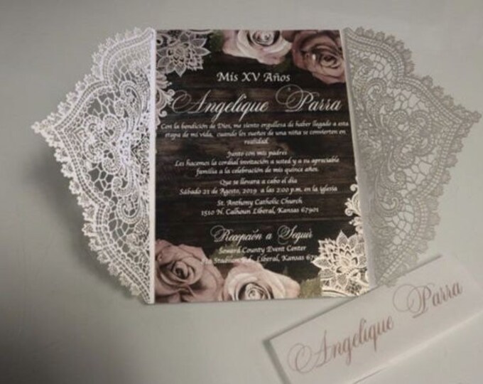 Vintage lace laser cut invitations wedding invites quinceañera invitations