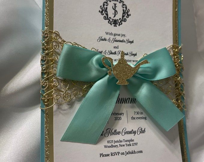 Princess jasmine Invitations genie invitations Aladdin invitations Tiffany and Co. invitations wedding invitations  turquoise invitations