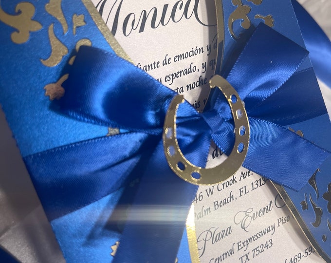 Quinceañera invitations | mariachi royal blue and gold invitations | invitaciones charras | invitaciones mariachi