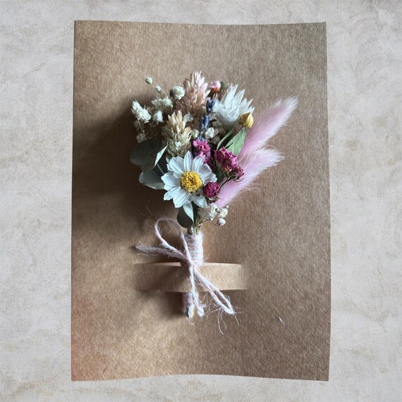 Getrocknete Blumen Grußkarte 15x18 - Handgemachte Blumenstrauß Karte, Farbe wählen, Andenken Geschenk