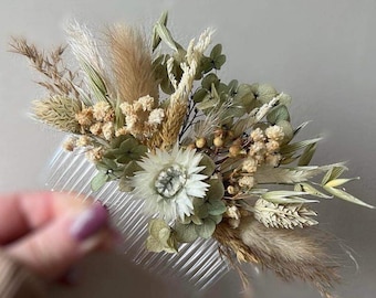 peineta floral con flores secas, peineta para el cabello, peineta nupcial floral, flores secas, peineta de flores para bodas, accesorios para el cabello de boda