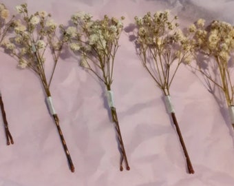 Gypsophila Haarnadel, Weiße Baby Atem Braut Haarnadel, echte getrocknete Blumen, Waldhochzeiten, Rustikale Haarnadel,