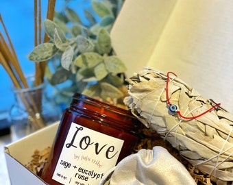 Manifest Soulmate Attract Romance, Self Love Spiritual Box | Pink Soy Intention Candle + Healing Crystals - Love Spell | JuJuTribe