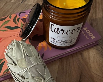 Manifest Success & Career Growth | Sage Eucalyptus Frankincense Yellow Soy Intention Candle | JuJuTribe