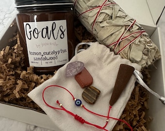 Manifest Goals & Dreams, Attract Success Spiritual Box | Orange Soy Intention Candle + Healing Crystals for Personal Growth | JuJuTribe
