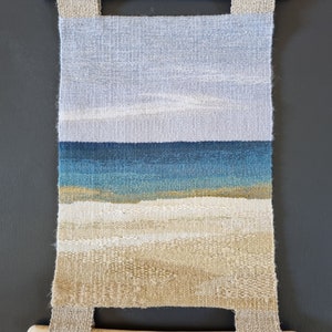 Small hanging wall Decor, woven Tapestry, blue Sea, handweaving wall Art, birthday gift, handmade landscape, home decor, housewarming fibre image 2