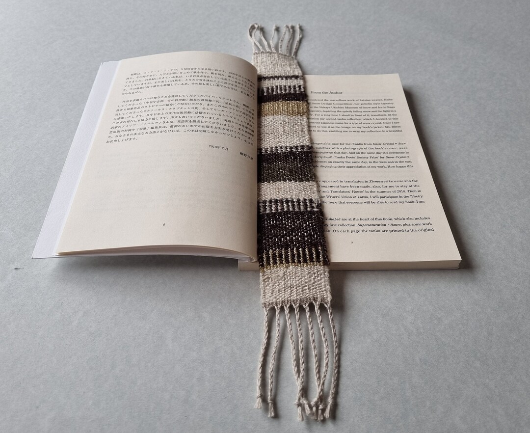 Handwoven Linen Bookmark: Striped Textile With Gold Thread - Etsy