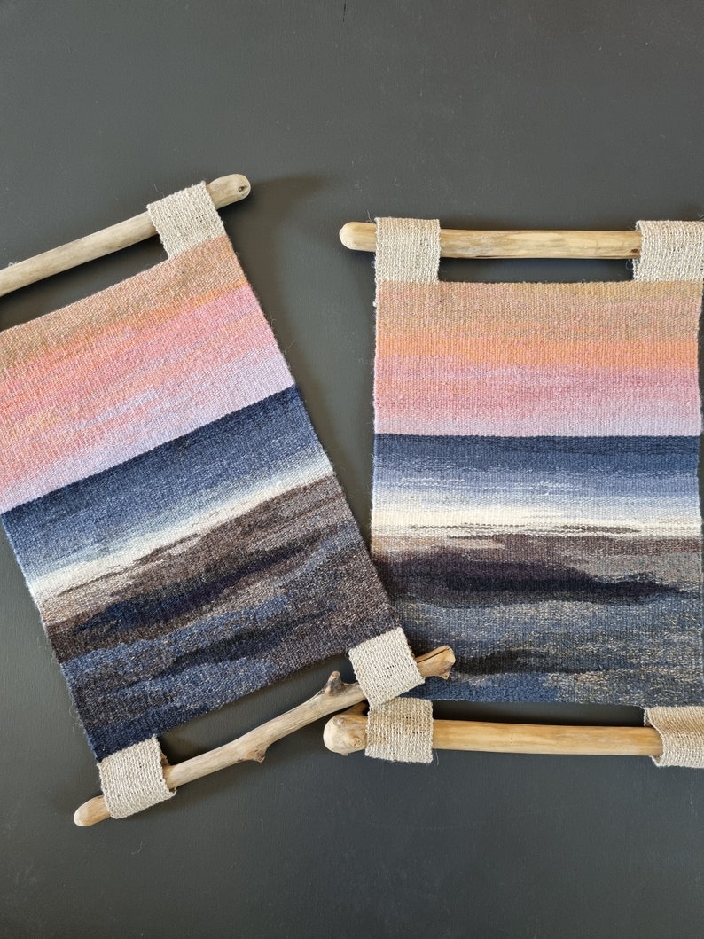 Woven wall Tapestry Sea, small hanging wall docor, handwoven textile art, housewarming gift, woven landscape tapestry, fibre art, unique image 5