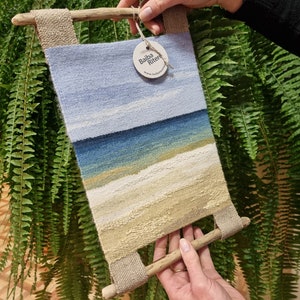 Small hanging wall Decor, woven Tapestry, blue Sea, handweaving wall Art, birthday gift, handmade landscape, home decor, housewarming fibre image 7