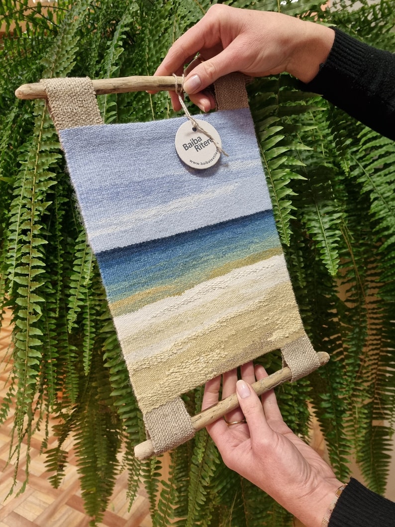 Small hanging wall Decor, woven Tapestry, blue Sea, handweaving wall Art, birthday gift, handmade landscape, home decor, housewarming fibre image 7