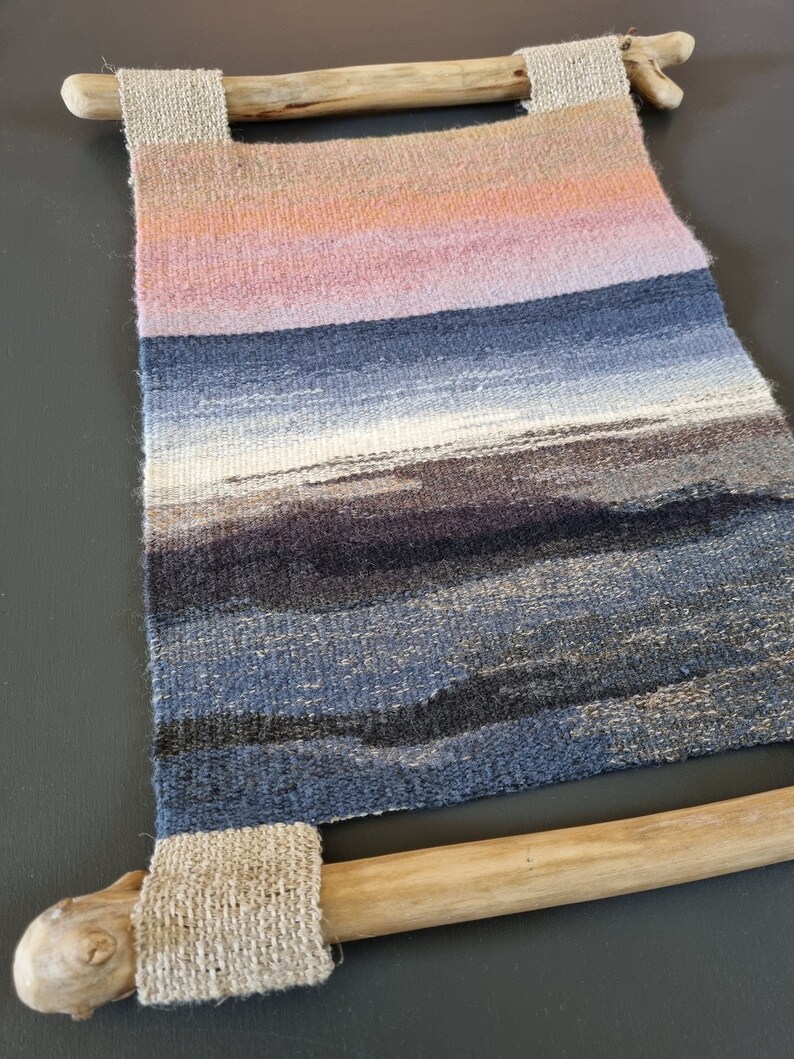 Woven wall Tapestry Sea, small hanging wall docor, handwoven textile art, housewarming gift, woven landscape tapestry, fibre art, unique image 4