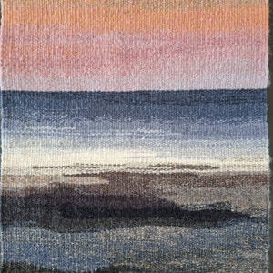 Woven wall Tapestry Sea, small hanging wall docor, handwoven textile art, housewarming gift, woven landscape tapestry, fibre art, unique image 3