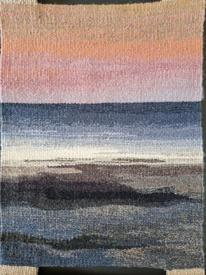 Woven wall Tapestry Sea, small hanging wall docor, handwoven textile art, housewarming gift, woven landscape tapestry, fibre art, unique image 3