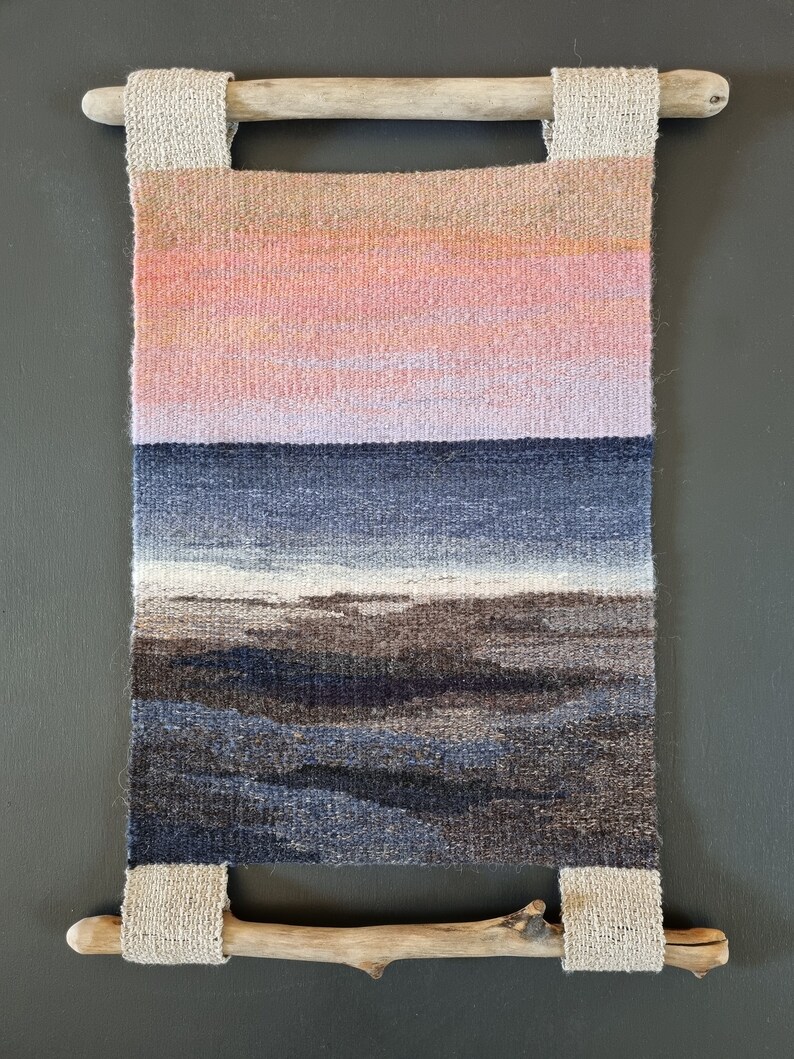 Woven wall Tapestry Sea, small hanging wall docor, handwoven textile art, housewarming gift, woven landscape tapestry, fibre art, unique image 6