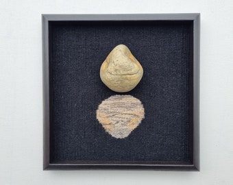 Handwoven wall decor in Frame "Beach rock reflection", hanging decoration,  Sea modern Art, unique woven tapestry, handcrafted textile gift