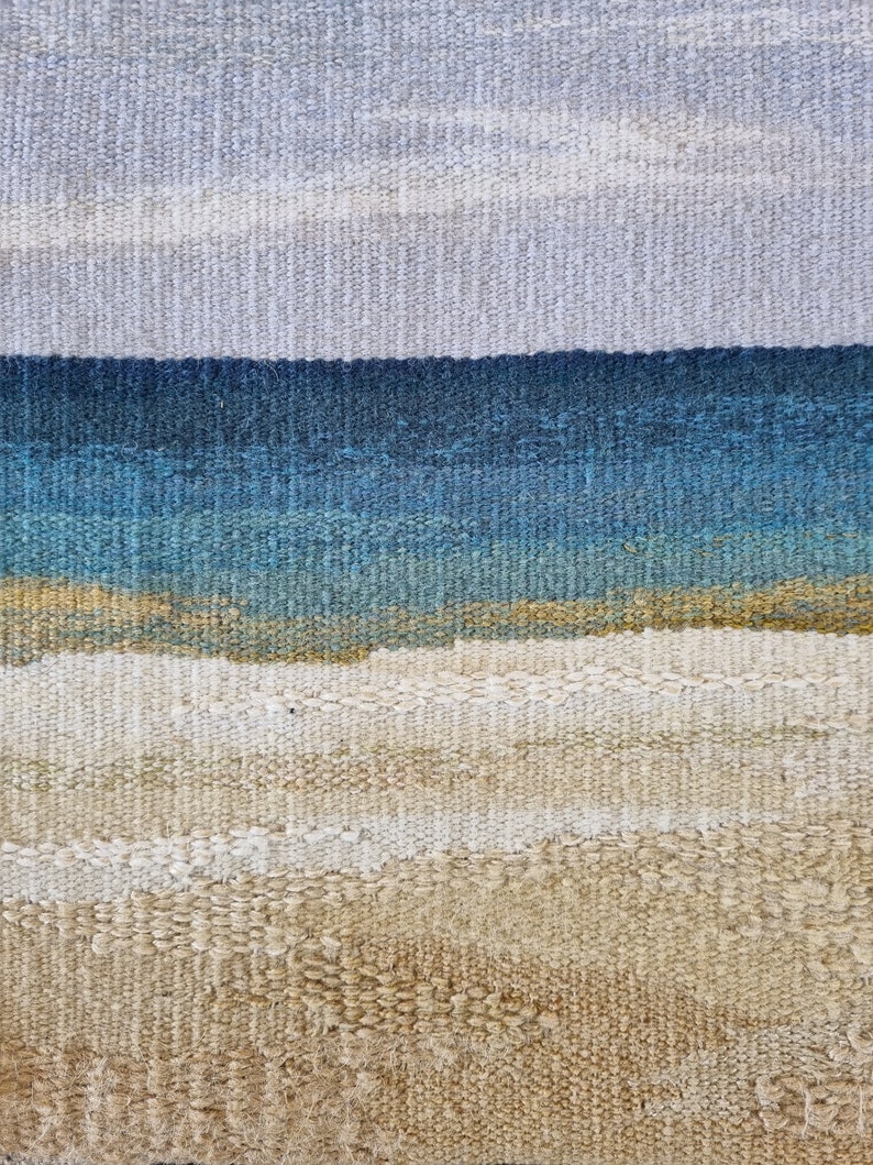 Small hanging wall Decor, woven Tapestry, blue Sea, handweaving wall Art, birthday gift, handmade landscape, home decor, housewarming fibre image 3