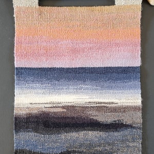 Woven wall Tapestry Sea, small hanging wall docor, handwoven textile art, housewarming gift, woven landscape tapestry, fibre art, unique image 10