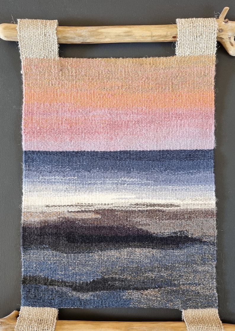 Woven wall Tapestry Sea, small hanging wall docor, handwoven textile art, housewarming gift, woven landscape tapestry, fibre art, unique image 10