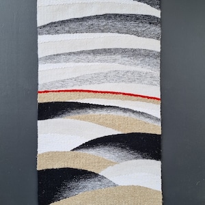 Black and White Tapestry, Handwoven Wall Art, Textured Room Decoration, modern Fibre Art Decor, vertical abstract Gobelin, Textile Home Art