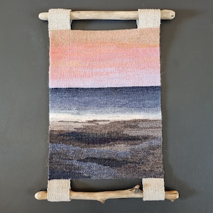 Woven wall Tapestry Sea, small hanging wall docor, handwoven textile art, housewarming gift, woven landscape tapestry, fibre art, unique image 1