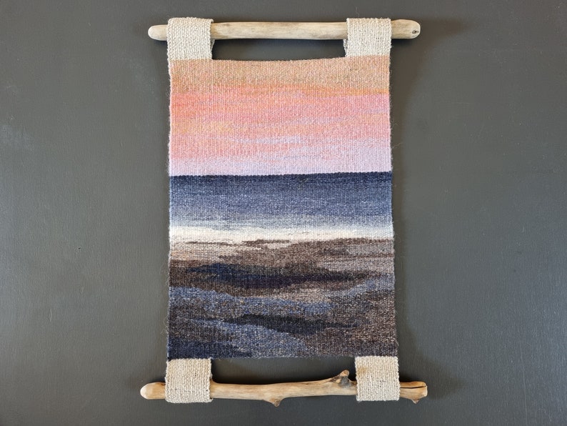 Woven wall Tapestry Sea, small hanging wall docor, handwoven textile art, housewarming gift, woven landscape tapestry, fibre art, unique image 1