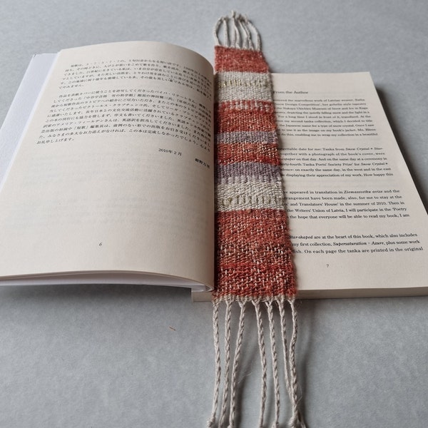 Bookmark handwoven, Bookworm gifts, Bookish best gift, for book lovers, eco aware cotton, vintage linen threads, striped woven, gold threads
