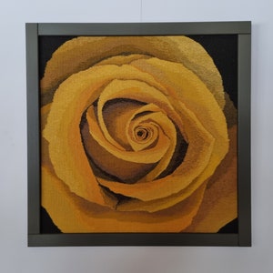 Flower tapestry &quot;Yellow Rose &quot;, handwoven wall art framed, first house warming gift, eco aware wool, handmade wall hanging room decoration