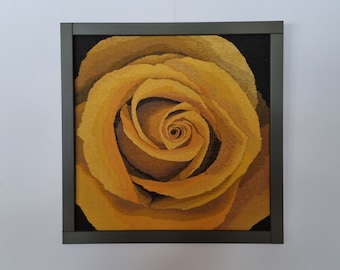 Flower tapestry "Yellow Rose ", handwoven wall art framed, first house warming gift, eco aware wool, handmade wall hanging room decoration