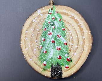 Christmas Tree Hand Painted Wood Alice Christmas Ornament