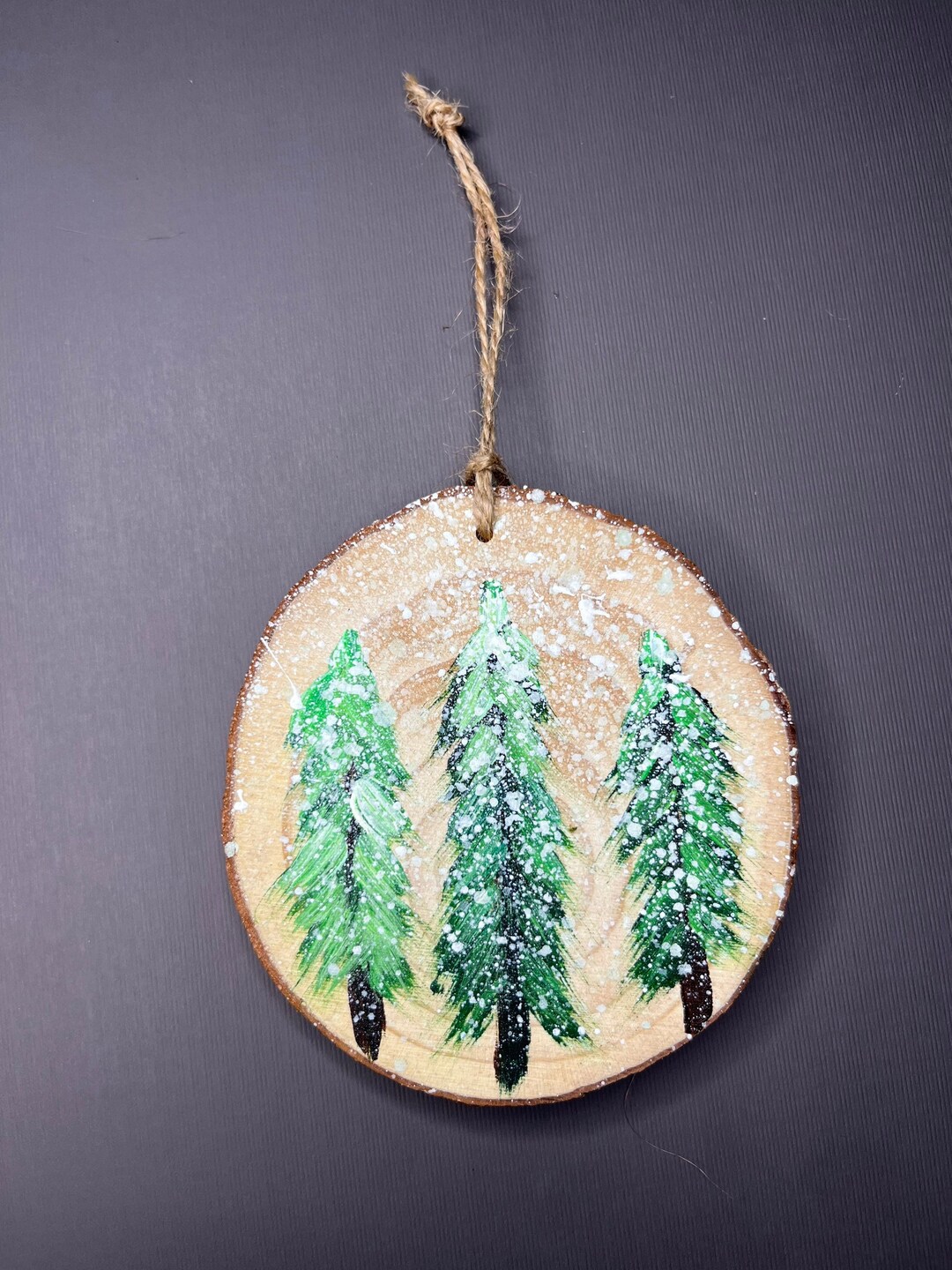 Christmas Trees Hand Painted Wood Slice Christmas Ornament - Etsy