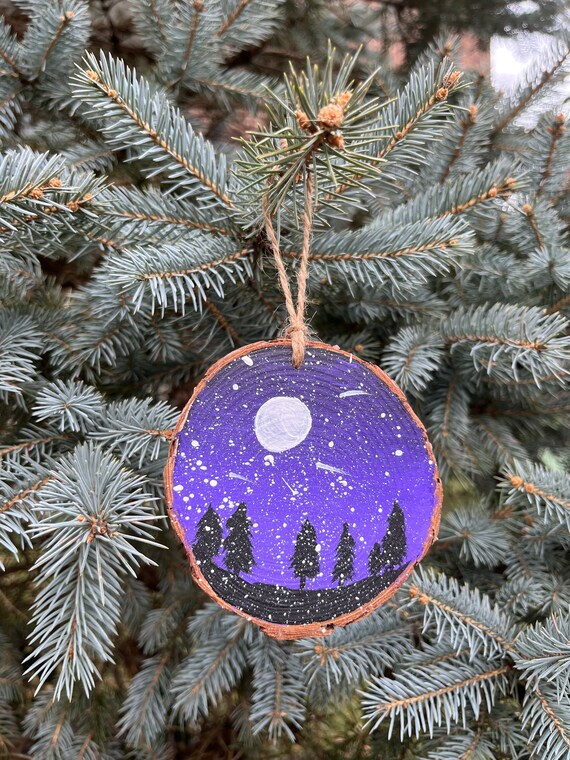 Purple Night Sky Hand Painted Wood Slice Christmas Ornament - Etsy