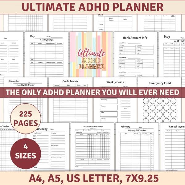 ADHD Planner Adult, ADHD Planner Bundle, ADHD Organization, adhd printable planner for adult, Life Planner pdf