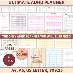ADHD Planner Adult, ADHD Student Planner, ADHD Life Planner,  Printable Adhd planner, Pink, Blue, black and White, Adhd Planner for Teenager
