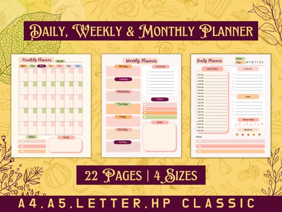 Daily Weekly Monthly Planner Printable and Digital Planner - Etsy