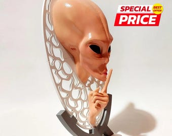 Shhh Alien Figurine, Sci-Fi Tabletop Decor
