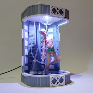 RGB Illuminated Alien Cloning Container Diorama - Sci-Fi Collectible Art