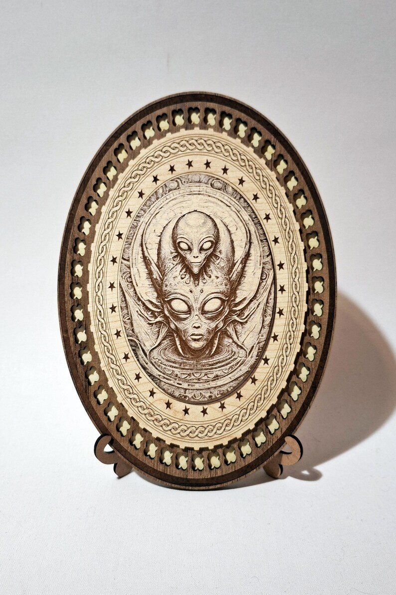 Triple Layered Wooden Alien Species Decor, Art, Tabletop, Gift, Wall ...