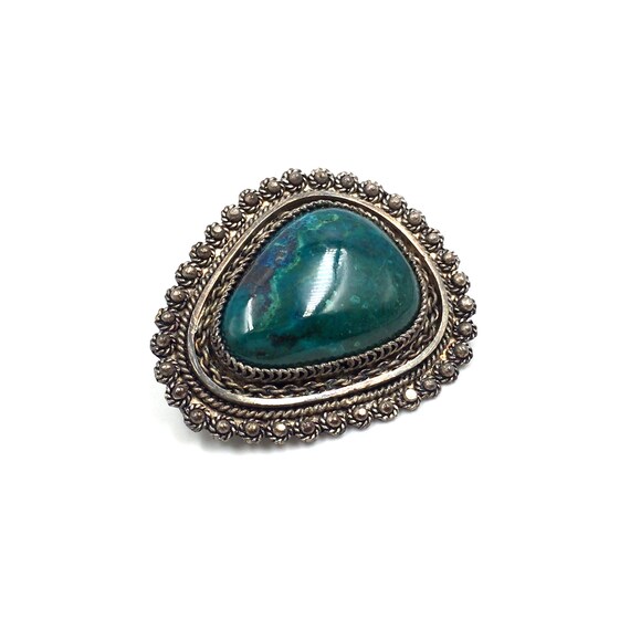 Vintage 925 silver brooch turquoise amazonite boh… - image 1