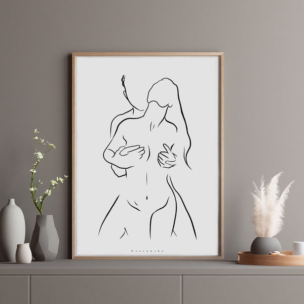 monzoart - Liebespaar Leinwanddruck - Sinnliche Kunst - Figur Minimalist - Line Art - Line Drawing Print - One Line - Leinwand auf Keilrahmen