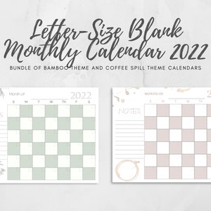 Letter-Size Blank Monthly Calendar 2022, Sunday Start, Minimalist Design - Bundle