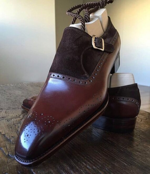 Awesome Handmade Pure Leather & Suede Burgundy Color Double Monk