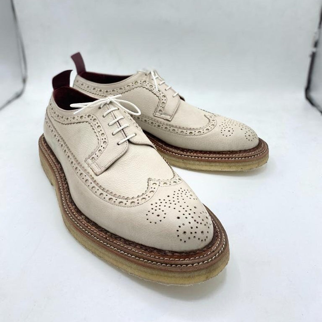 Men's Handmade Cream Grain Leather Oxford Shoe, Mens Goodyear Welted