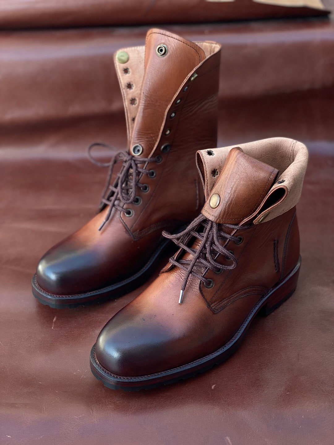 Men's Handmade Brown Leather Military Boots Men's Etsy