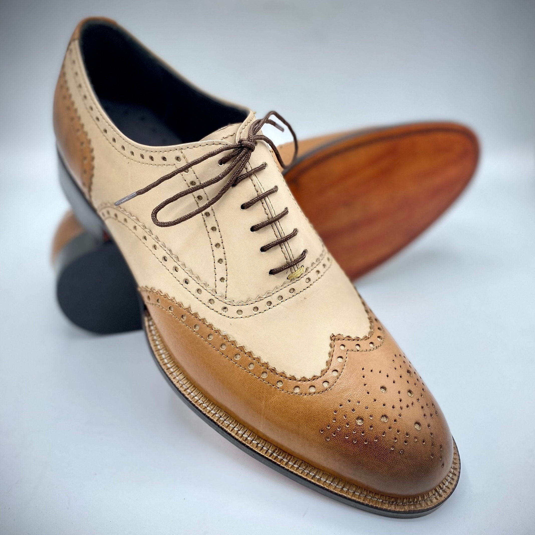 Bespoke Handmade Cream Leather and Tan Leather Oxford Shoe, Men's Dress ...