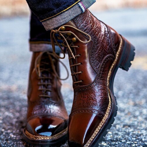 sengetøj damp Brink Men's Handmade Burgundy Leather Ankle High Boot Men's - Etsy