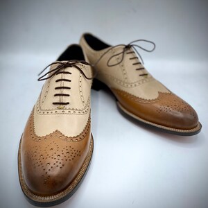 Bespoke Handmade Cream Leather and Tan Leather Oxford Shoe, Men's Dress ...
