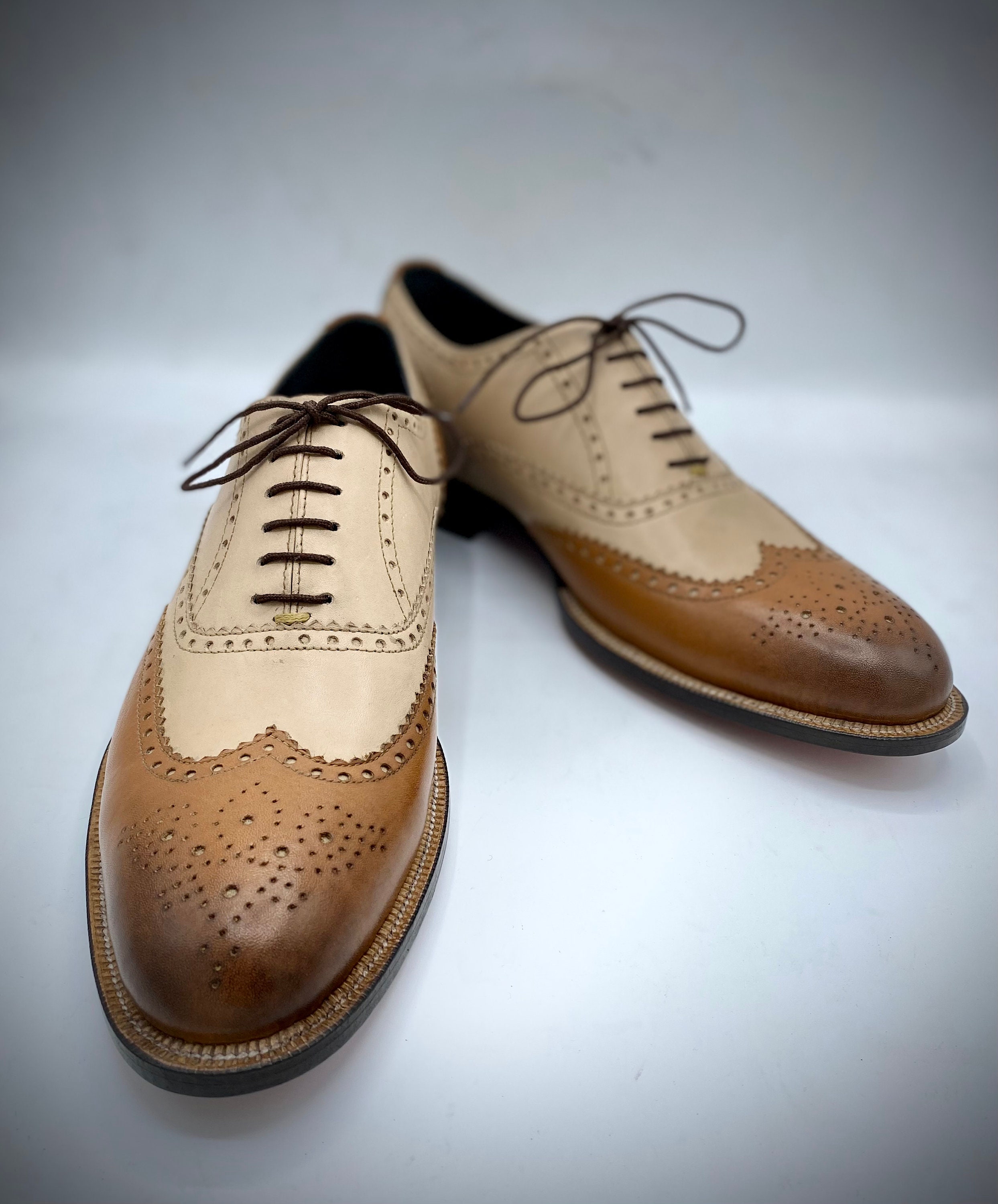 Bespoke Handmade Cream Leather and Tan Leather Oxford Shoe, Men's Dress ...